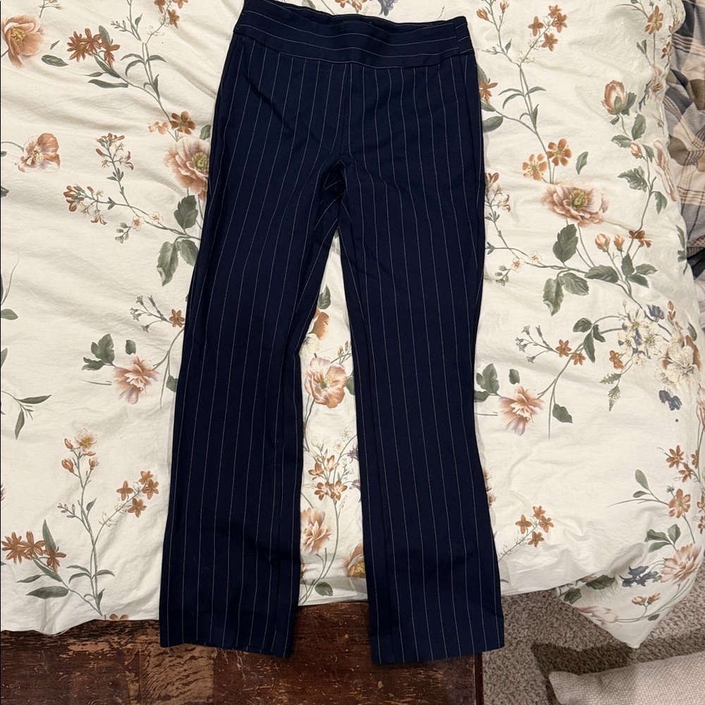 Elegant Navy Pinstripe Straight Leg Pants